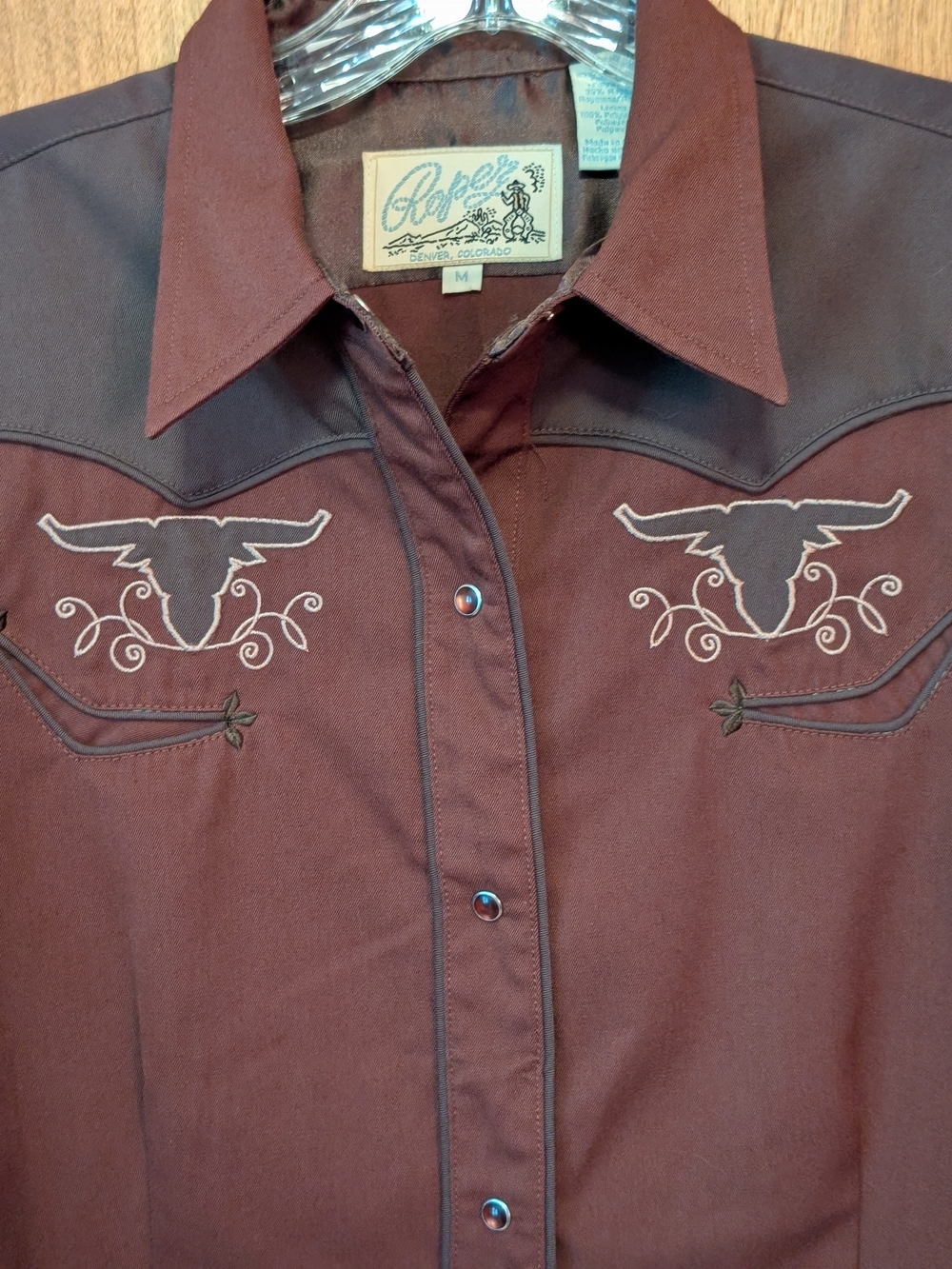 Roper Women's Brown Western Snap Shirt with Embroidery - Picture 2 of 16